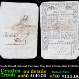 Rhode Island Colonial Currency May 1786 9 Pence (9p) Fr-RI291 Grades AU Details
