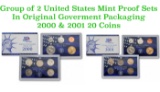 Group of 2 United States Mint Proof Sets 2000-2001 20 coins.