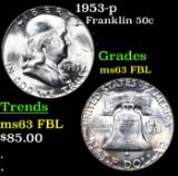 1953-p Franklin Half Dollar 50c Grades Select Unc FBL