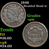 1848 Braided Hair 1c Large Cent 1c Grades vg+