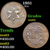 1861 Three Cent Silver 3cs Grades Select Unc