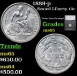 1889-p Seated Liberty Dime 10c Graded ms65 By SEGS