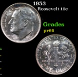 Proof 1953 Roosevelt Dime 10c Grades GEM+ Proof