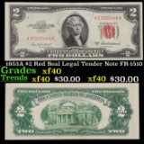 1953A $2 Red Seal Legal Tender Note FR-1510 Grades xf