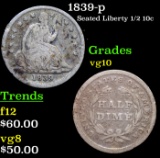 1839-p Seated Liberty Half Dime 1/2 10c Grades vg+