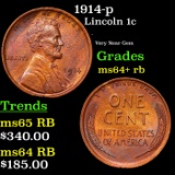 1914-p Lincoln Cent 1c Grades Choice+ Unc RB