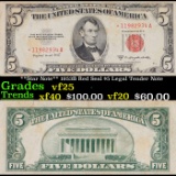 **Star Note** 1953B Red Seal $5 Legal Tender Note Grades vf+