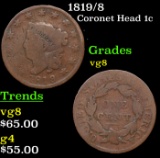 1819/8 Coronet Head Large Cent 1c Grades vg, very good