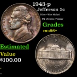 1943-p Jefferson Nickel 5c Grades GEM++ Unc