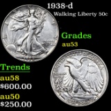 1938-d Walking Liberty Half Dollar 50c Grades Select AU