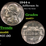 1944-s Jefferson Nickel 5c Grades GEM+ Unc