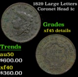 1829 Large Letters Coronet Head Large Cent 1c Grades xf Details