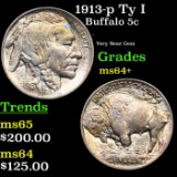 1913-p Ty I Buffalo Nickel 5c Grades Choice+ Unc
