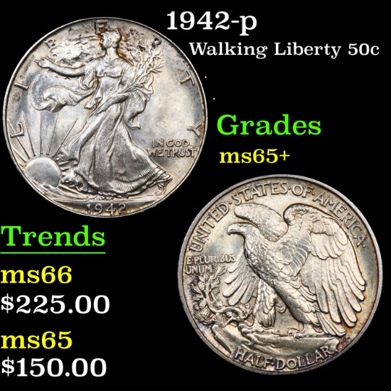 1942-p Walking Liberty Half Dollar 50c Grades GEM+ Unc