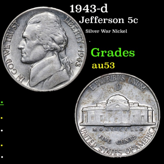1943-d Jefferson Nickel 5c Grades Select AU