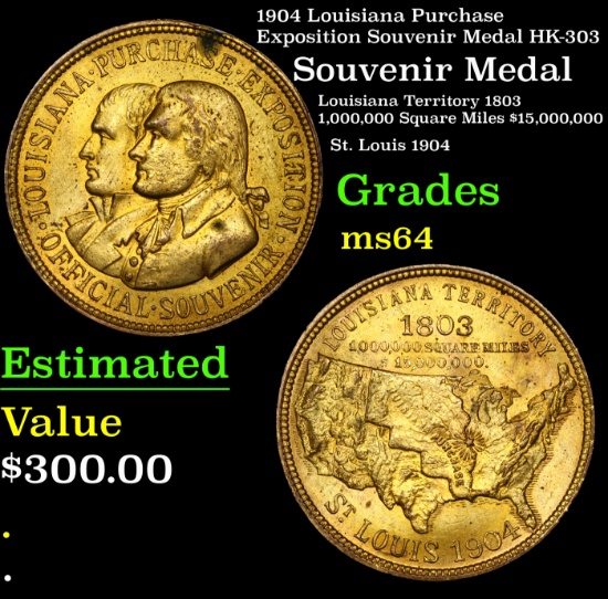 1904 Louisiana Purchase Exposition Souvenir Medal HK-303 Grades Choice Unc