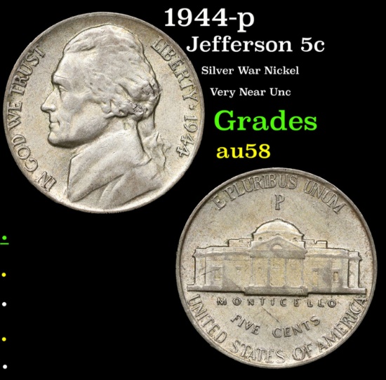 1944-p Jefferson Nickel 5c Grades Choice AU/BU Slider