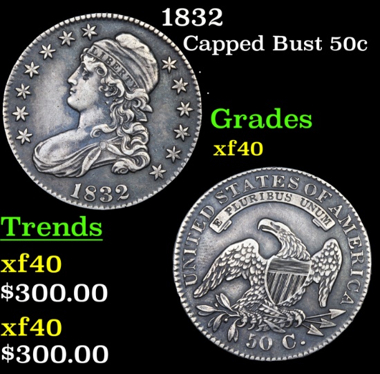 1832 Capped Bust Half Dollar 50c Grades xf