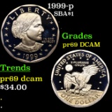 Proof 1999-p Susan B. Anthony Dollar $1 Grades GEM++ Proof Deep Cameo