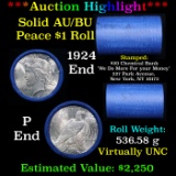 ***Auction Highlight*** AU/BU Slider Chemical Bank Shotgun Peace $1 Roll 1924 & P Ends Virtually UNC