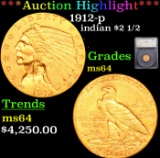 ***Auction Highlight*** 1912-p Gold Indian Quarter Eagle $2 1/2 Graded ms64 By SEGS (fc)