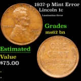1937-p Lincoln Cent Mint Error 1c Grades Select Unc BN