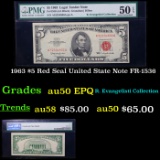 1963 $5 Red Seal United State Note FR-1536 Graded au50 EPQ By PMG