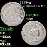 1889-p Seated Liberty Dime 10c Grades vg+