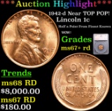 ***Auction Highlight*** 1942-d Lincoln Cent Near TOP POP! 1c Graded ms67+ rd By SEGS (fc)