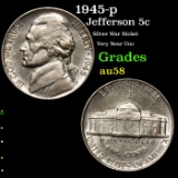 1945-p Jefferson Nickel 5c Grades Choice AU/BU Slider