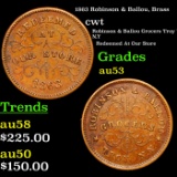 1863 Robinson & Ballou, Brass Civil War Token 1c Grades Select AU