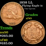 1858 LL Flying Eagle Cent 1c Grades xf+
