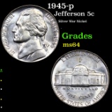 1945-p Jefferson Nickel 5c Grades Choice Unc