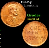 1942-p Lincoln Cent 1c Grades Select Unc RD