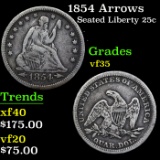 1854 Arrows Seated Liberty Quarter 25c Grades vf++