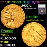 ***Auction Highlight*** 1909-d Gold Indian Half Eagle $5 Graded ms62 details By SEGS (fc)