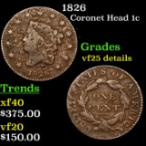 1826 Coronet Head Large Cent 1c Grades VF Details