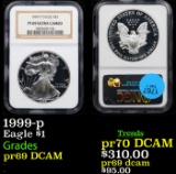 NGC 1999-p Silver Eagle Dollar $1 Graded pr69 DCAM By NGC.