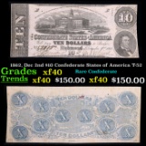 1862, Dec 2nd $10 Confederate States of America T-52 Grades xf