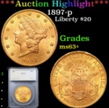 ***Auction Highlight*** 1897-p Gold Liberty Double Eagle $20 Graded ms63+ By SEGS (fc)
