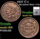 1857 Braided Hair Half Cent C-1 1/2c Graded ms63 bn By SEGS