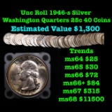 ***Auction Highlight*** Full Roll of Silver 1946-s Washington Quarter Roll, 50 coins in total. (fc)
