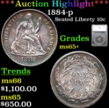 ***Auction Highlight*** 1884-p Seated Liberty Dime 10c Graded ms65+ By SEGS (fc)