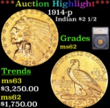 ***Auction Highlight*** 1914-p Gold Indian Quarter Eagle $2 1/2 Graded ms62 By SEGS (fc)