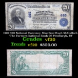 1902 $20 National Currency Blue Seal Hugh McCulloch 'The Farmers National Bank Of Pittsburgh, PA' Gr