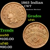 1863 Indian Civil War Token 1c Grades xf+