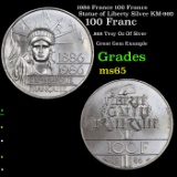 1986 France 100 Francs Statue of Liberty Silver KM-960 Grades GEM Unc