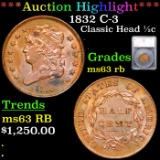 ***Auction Highlight*** 1832 Classic Head half cent C-3 1/2c Graded ms63 rb By SEGS (fc)