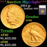 ***Auction Highlight*** 1911-p Gold Indian Eagle $10 Graded xf40 By SEGS (fc)
