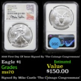NGC 2018 Silver Eagle Dollar First Day Of Issue Signed By 'The Coinage Congressman' $1 Graded ms70 B